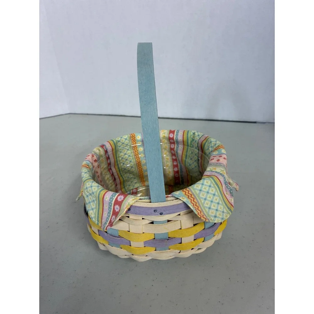 Longaberger 2008 Small Round Basket Pastel Weave Signed Fabric Liner & Protector